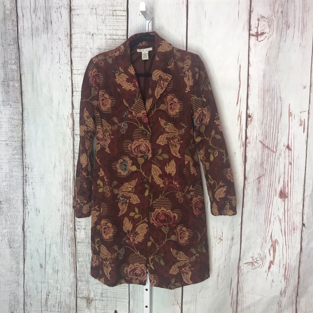 Cabi Guinevere floral tapestry jacquard boho midi coat jacket